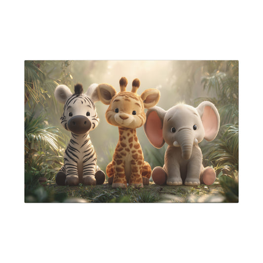 Whimsical Animal Canvas Art Wraps, Safari Nursery Decor, Kids Room Wall Art, Giraffe, Elephant, Zebra Artwork, Baby Shower Gift