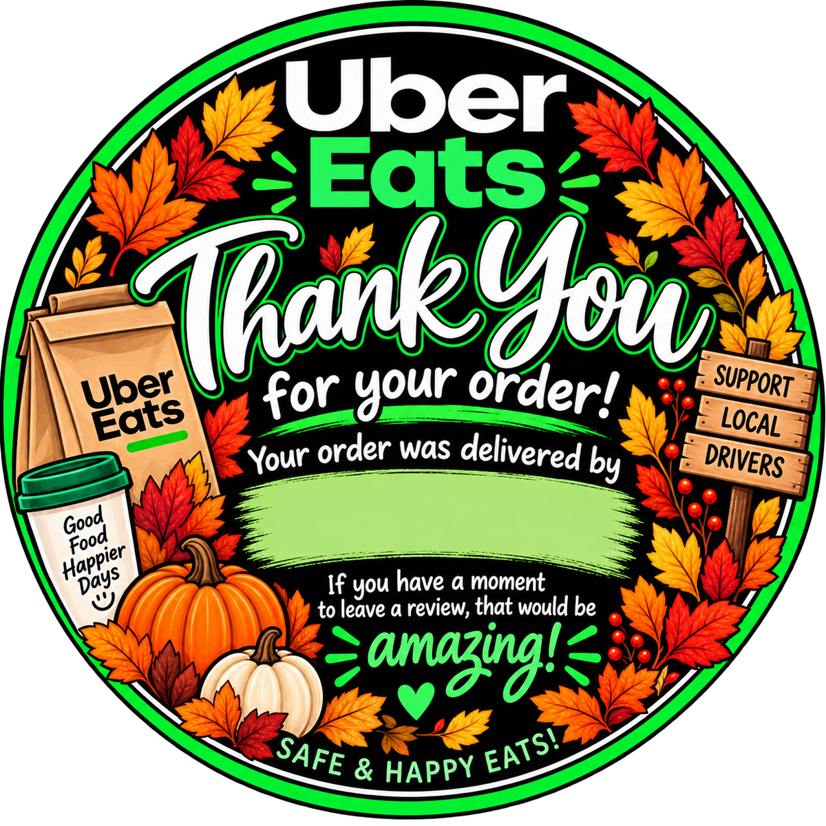 Uber Eats thank you stickers