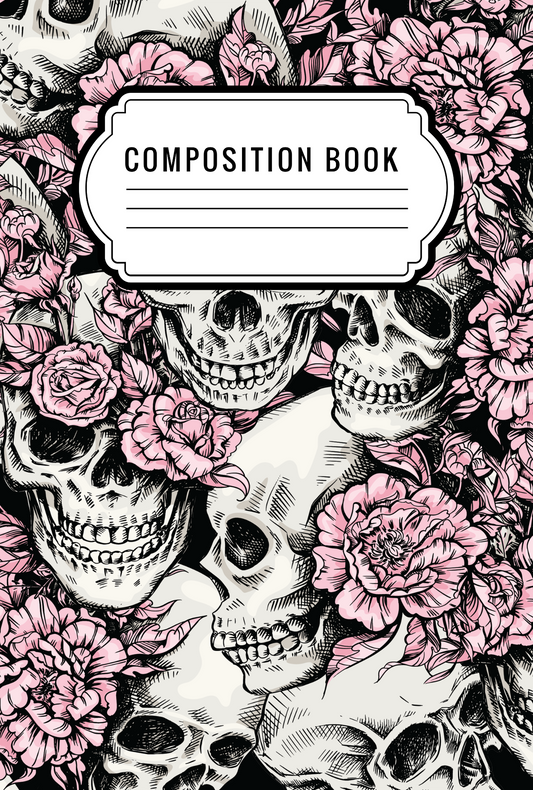 Pink floral skulls - Composition notebook vinyl