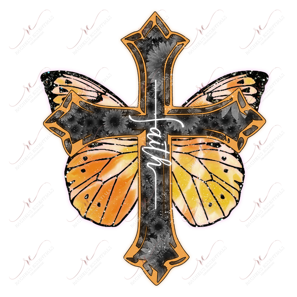 Faith Cross Butterfly - Ready To Press Sublimation Transfer Print Sublimation