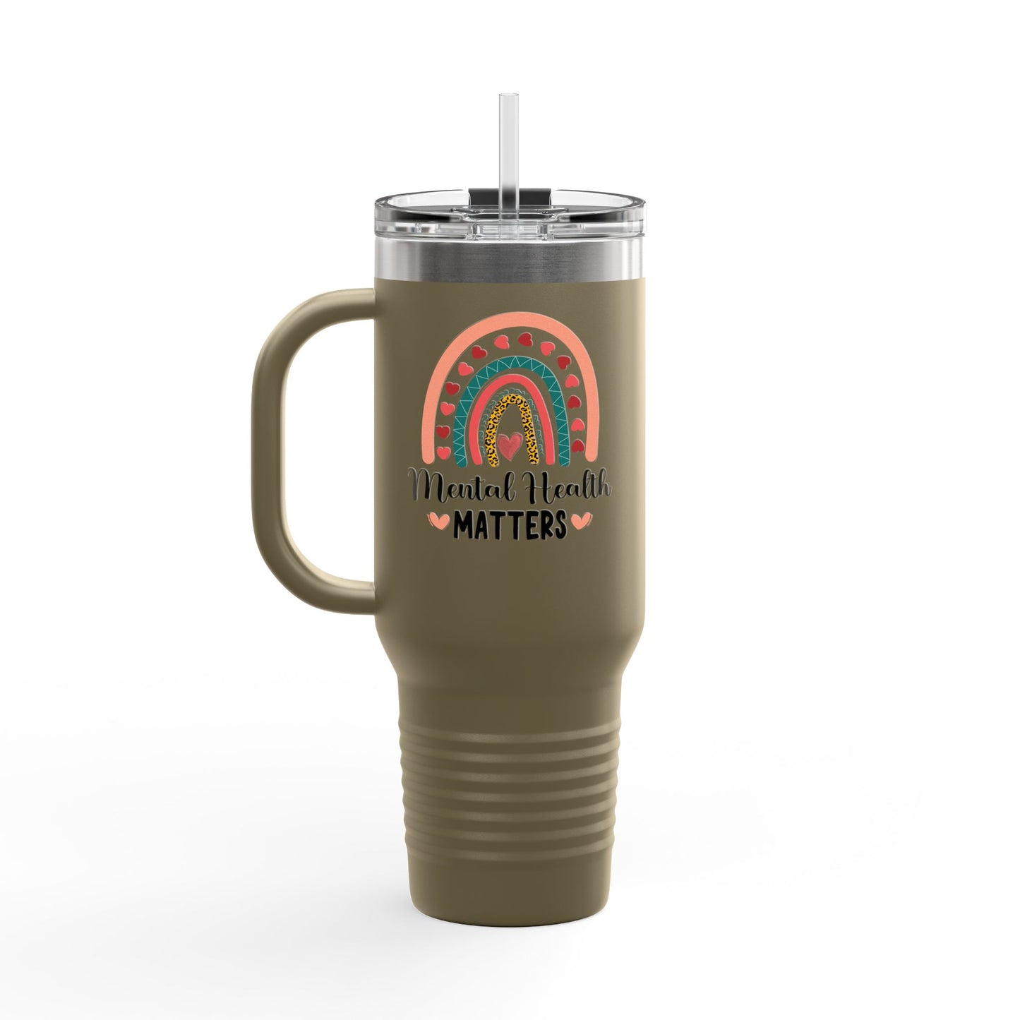 Insulated Travel Mug with Rainbow Design, Mental Health Matters - Reusable Cup for Coffee, Tea, Gifts for Her, Wellness Products