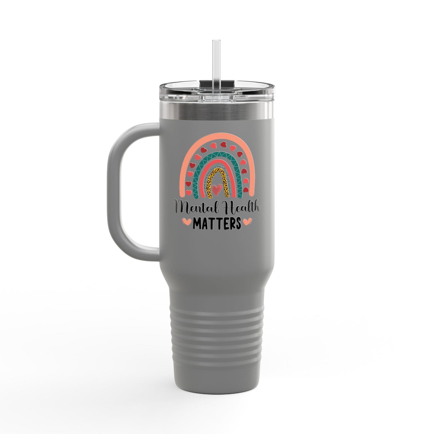 Insulated Travel Mug with Rainbow Design, Mental Health Matters - Reusable Cup for Coffee, Tea, Gifts for Her, Wellness Products
