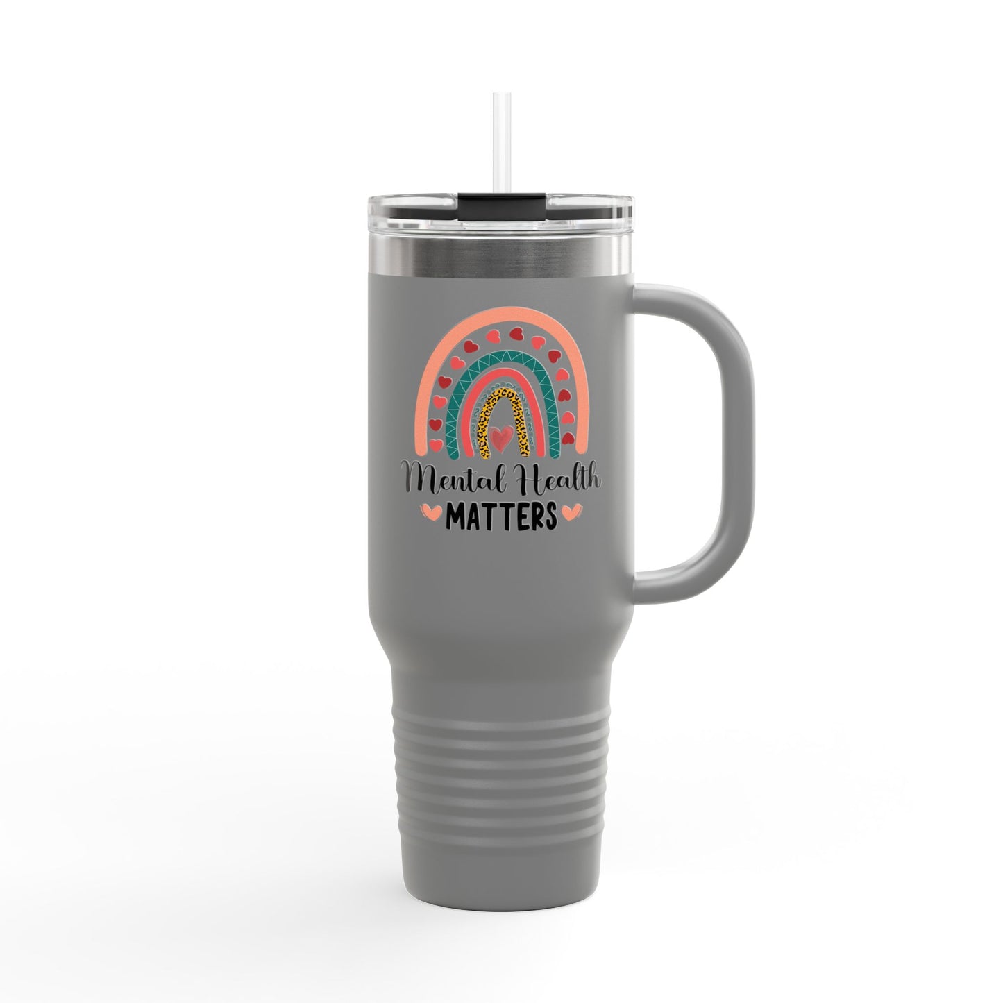 Insulated Travel Mug with Rainbow Design, Mental Health Matters - Reusable Cup for Coffee, Tea, Gifts for Her, Wellness Products