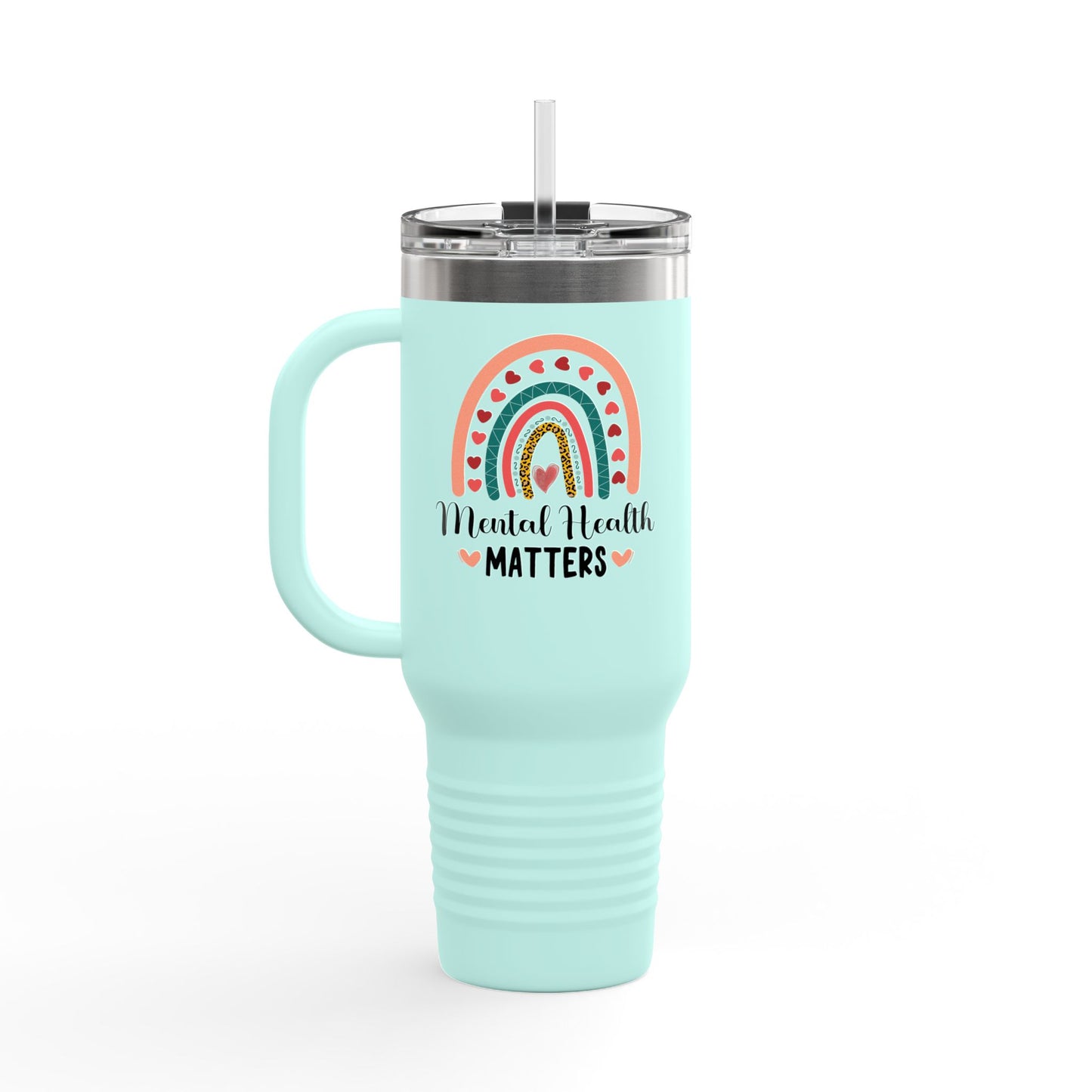 Insulated Travel Mug with Rainbow Design, Mental Health Matters - Reusable Cup for Coffee, Tea, Gifts for Her, Wellness Products