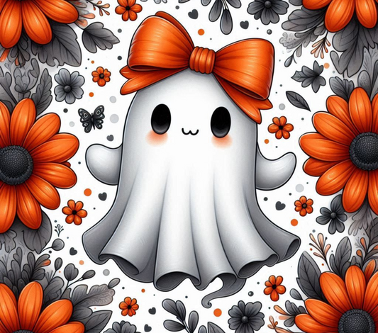 Orange floral ghost - ready to press sublimation transfer print