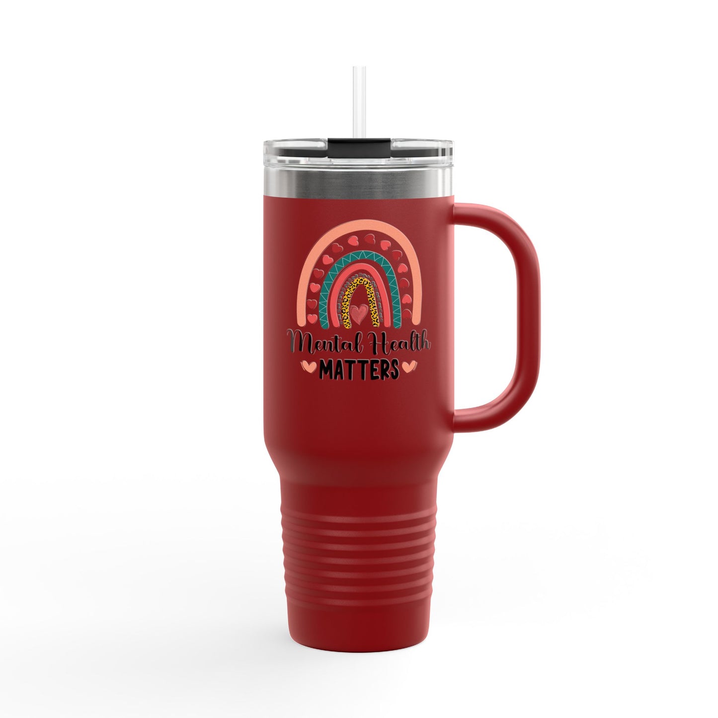 Insulated Travel Mug with Rainbow Design, Mental Health Matters - Reusable Cup for Coffee, Tea, Gifts for Her, Wellness Products