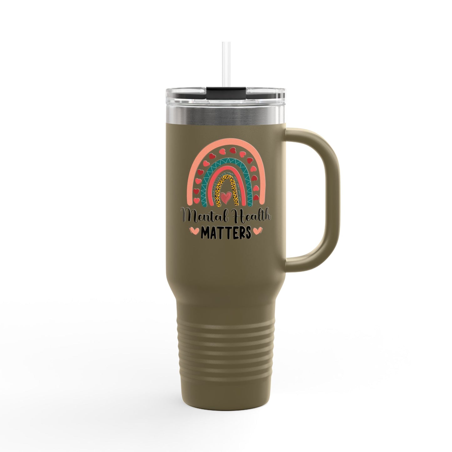 Insulated Travel Mug with Rainbow Design, Mental Health Matters - Reusable Cup for Coffee, Tea, Gifts for Her, Wellness Products