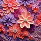 3D Quilled Coral/Purple Flowers-Ready To Press Sublimation Transfer Print Sublimation