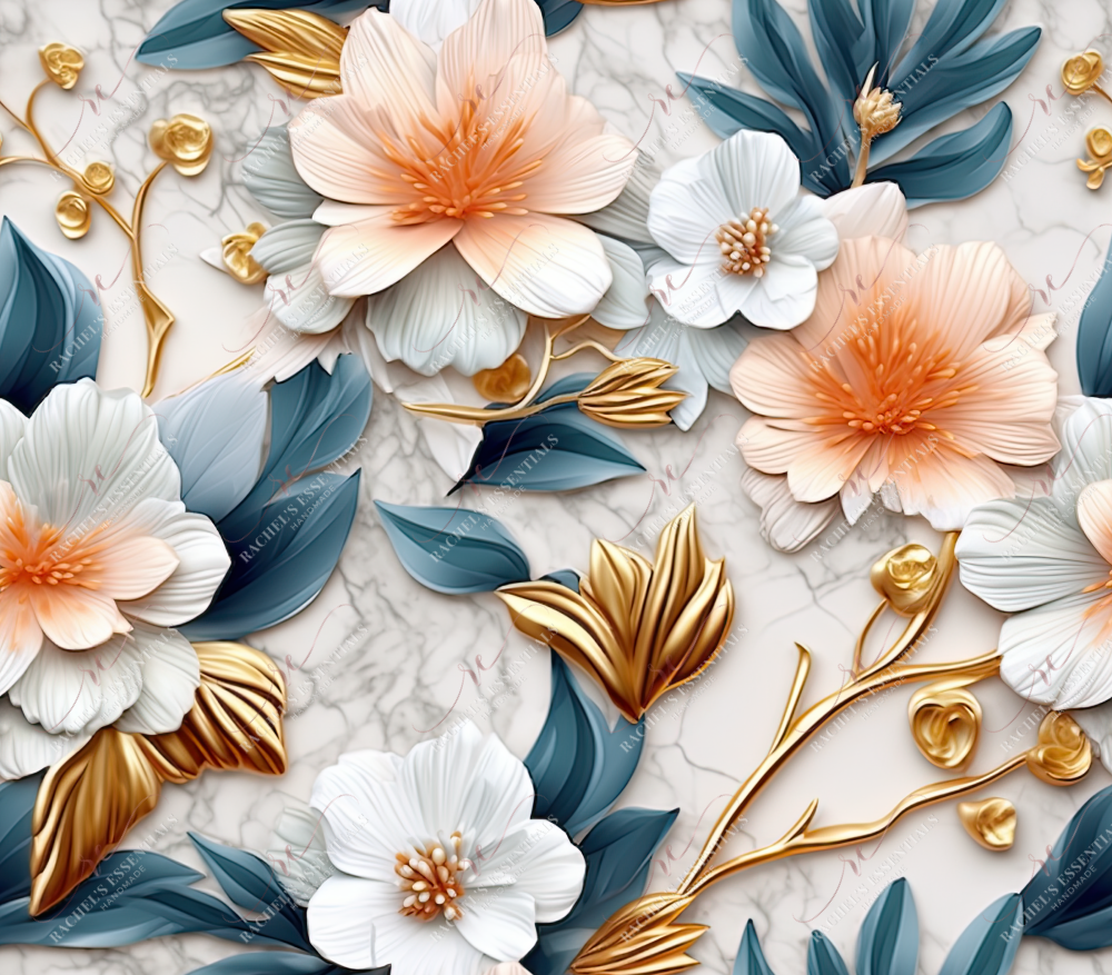 3D White And Gold Floral - Vinyl Wrap Seamless Vinyl