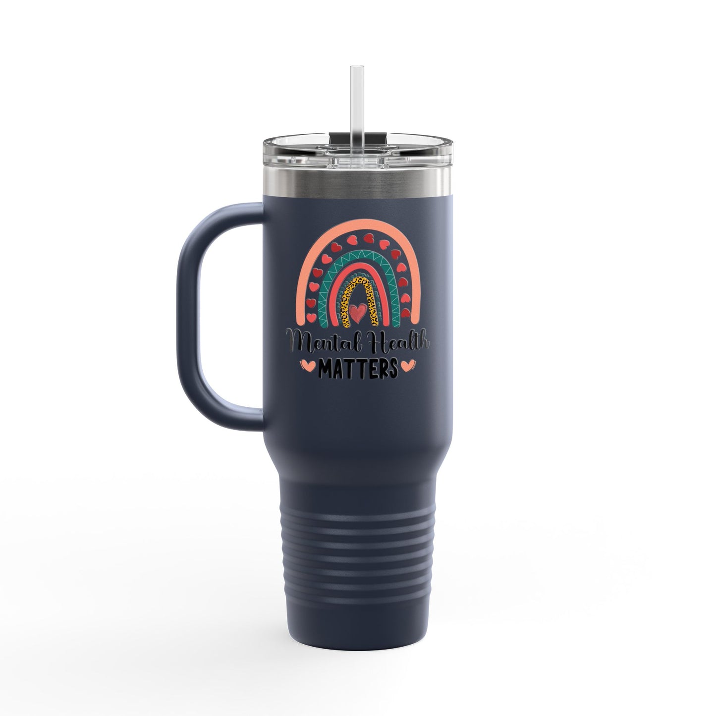 Insulated Travel Mug with Rainbow Design, Mental Health Matters - Reusable Cup for Coffee, Tea, Gifts for Her, Wellness Products