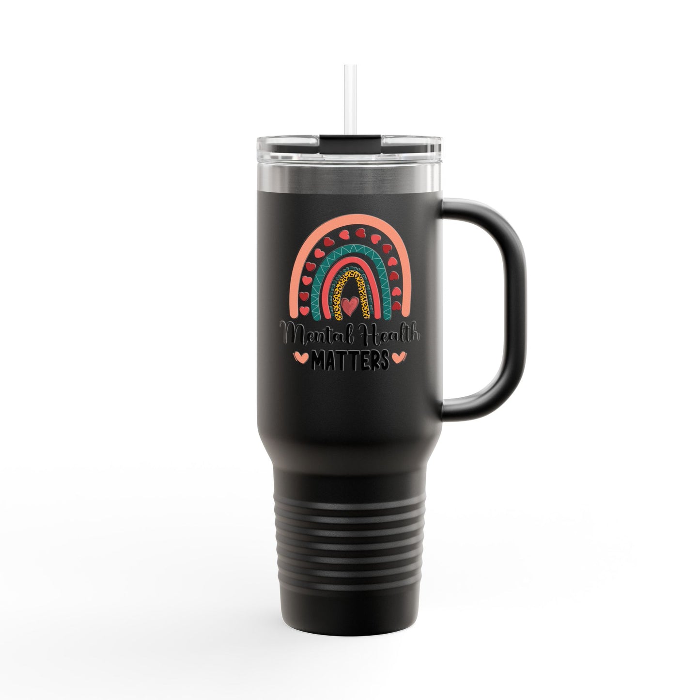 Insulated Travel Mug with Rainbow Design, Mental Health Matters - Reusable Cup for Coffee, Tea, Gifts for Her, Wellness Products