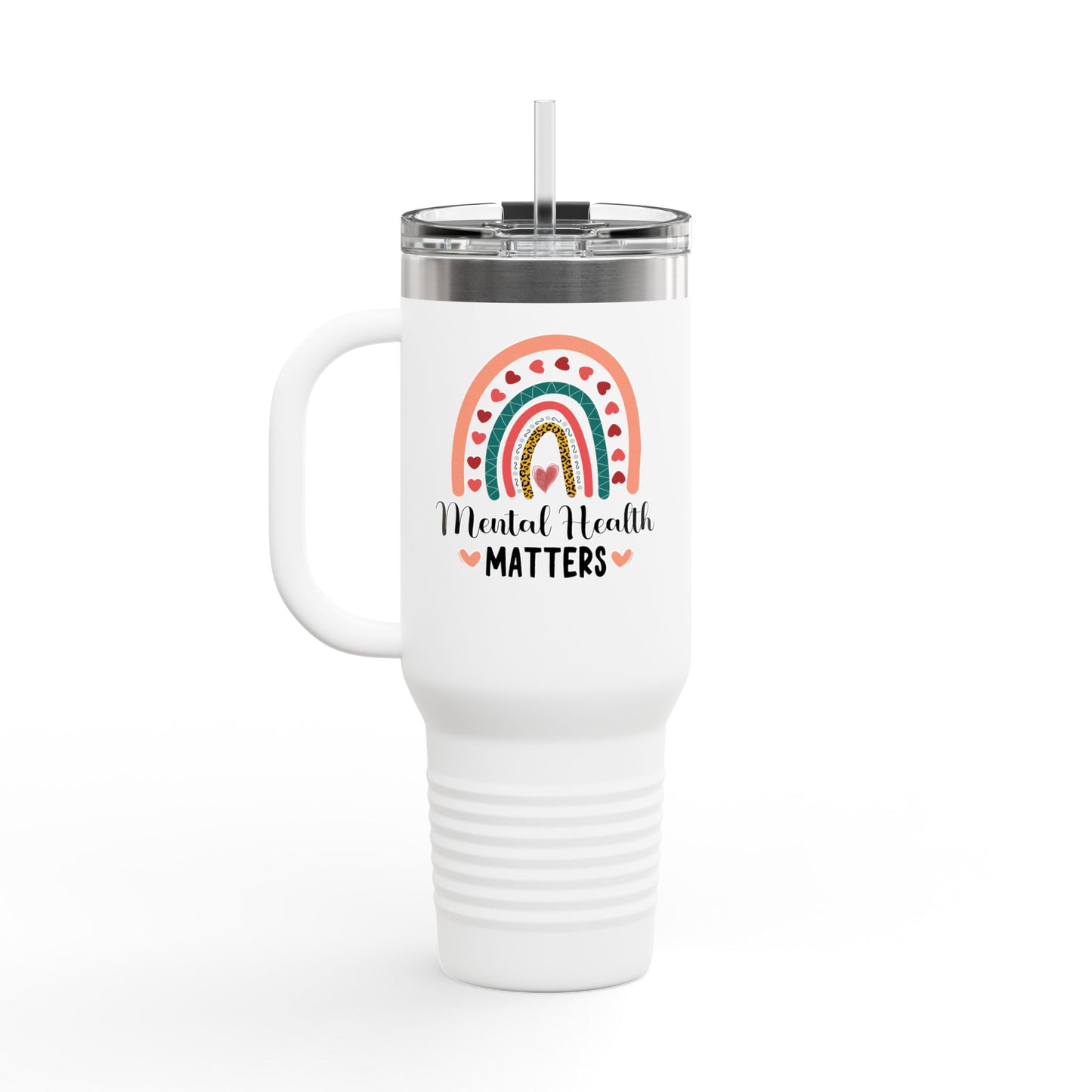 Insulated Travel Mug with Rainbow Design, Mental Health Matters - Reusable Cup for Coffee, Tea, Gifts for Her, Wellness Products