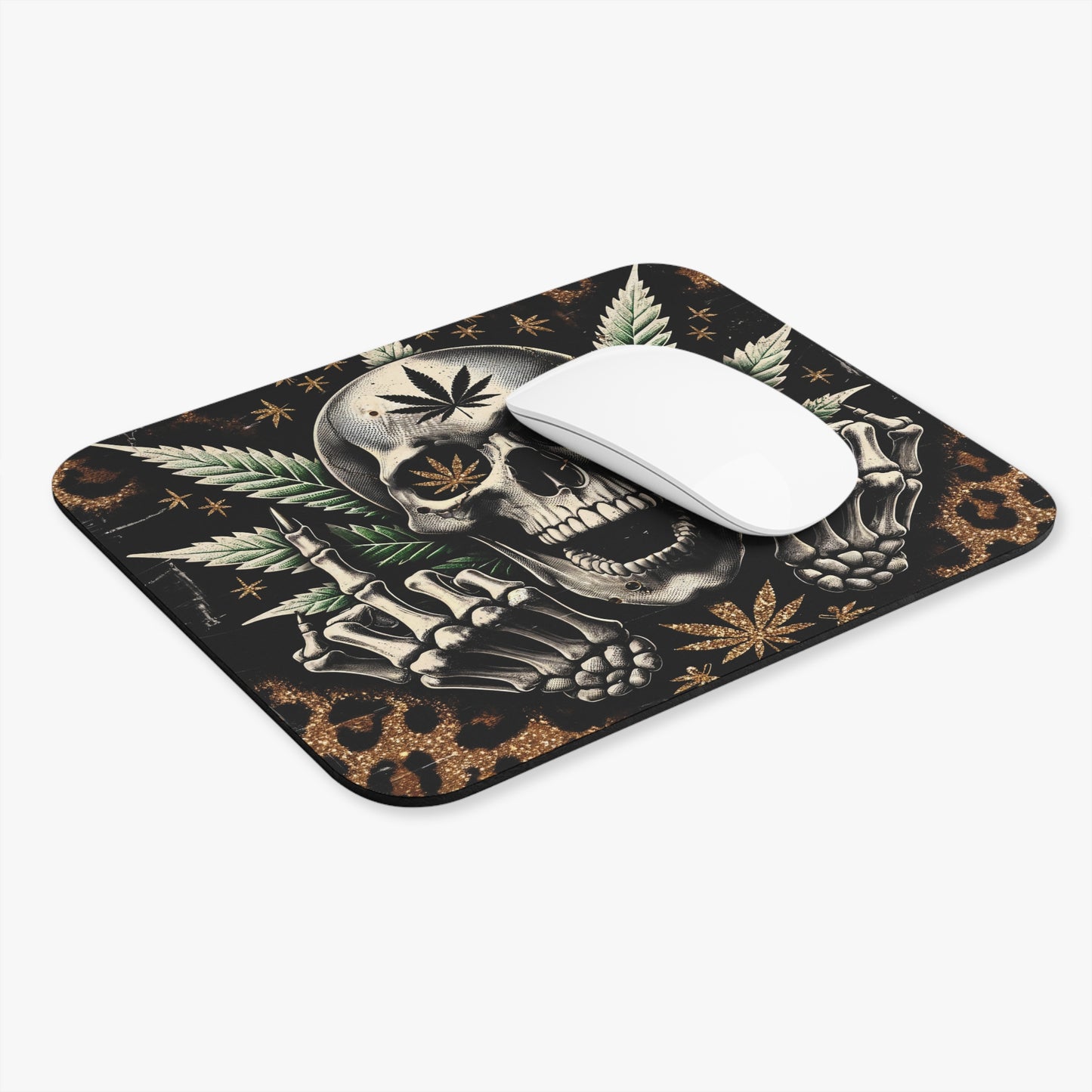 Punk Rock Skull Mouse Pad | Edgy Office Decor, Gaming Accessory, Gift for Him, Cannabis Style, Artwork for Desk