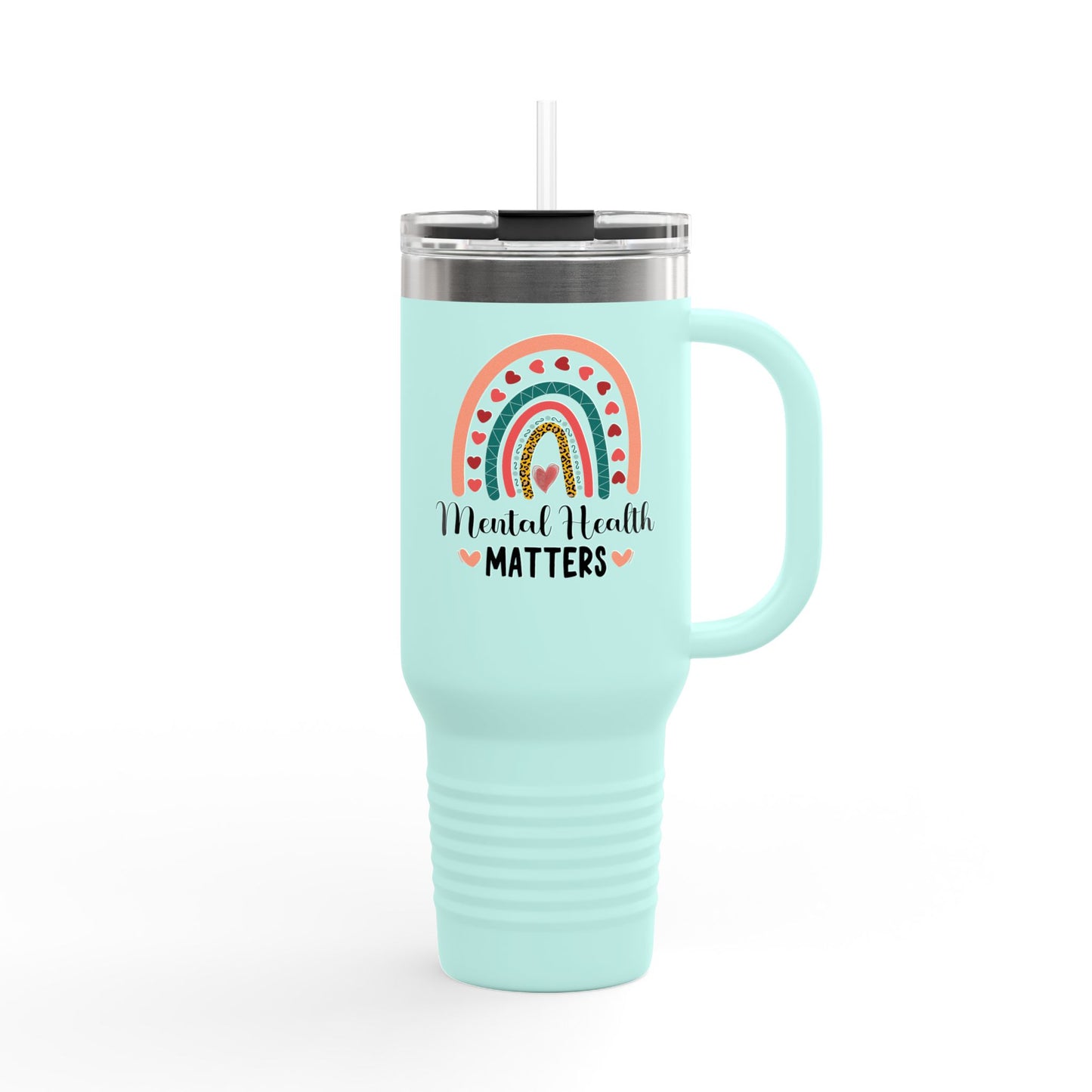 Insulated Travel Mug with Rainbow Design, Mental Health Matters - Reusable Cup for Coffee, Tea, Gifts for Her, Wellness Products