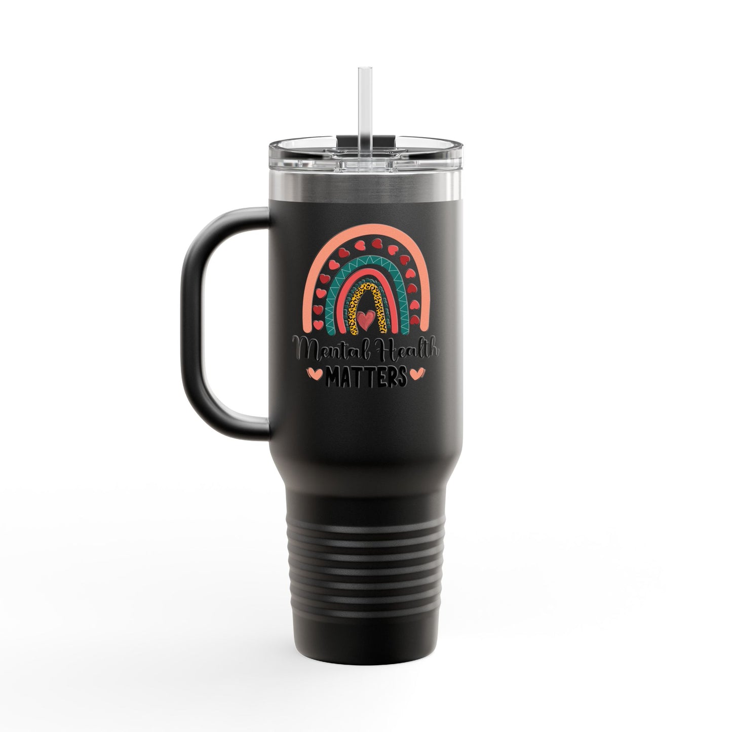 Insulated Travel Mug with Rainbow Design, Mental Health Matters - Reusable Cup for Coffee, Tea, Gifts for Her, Wellness Products