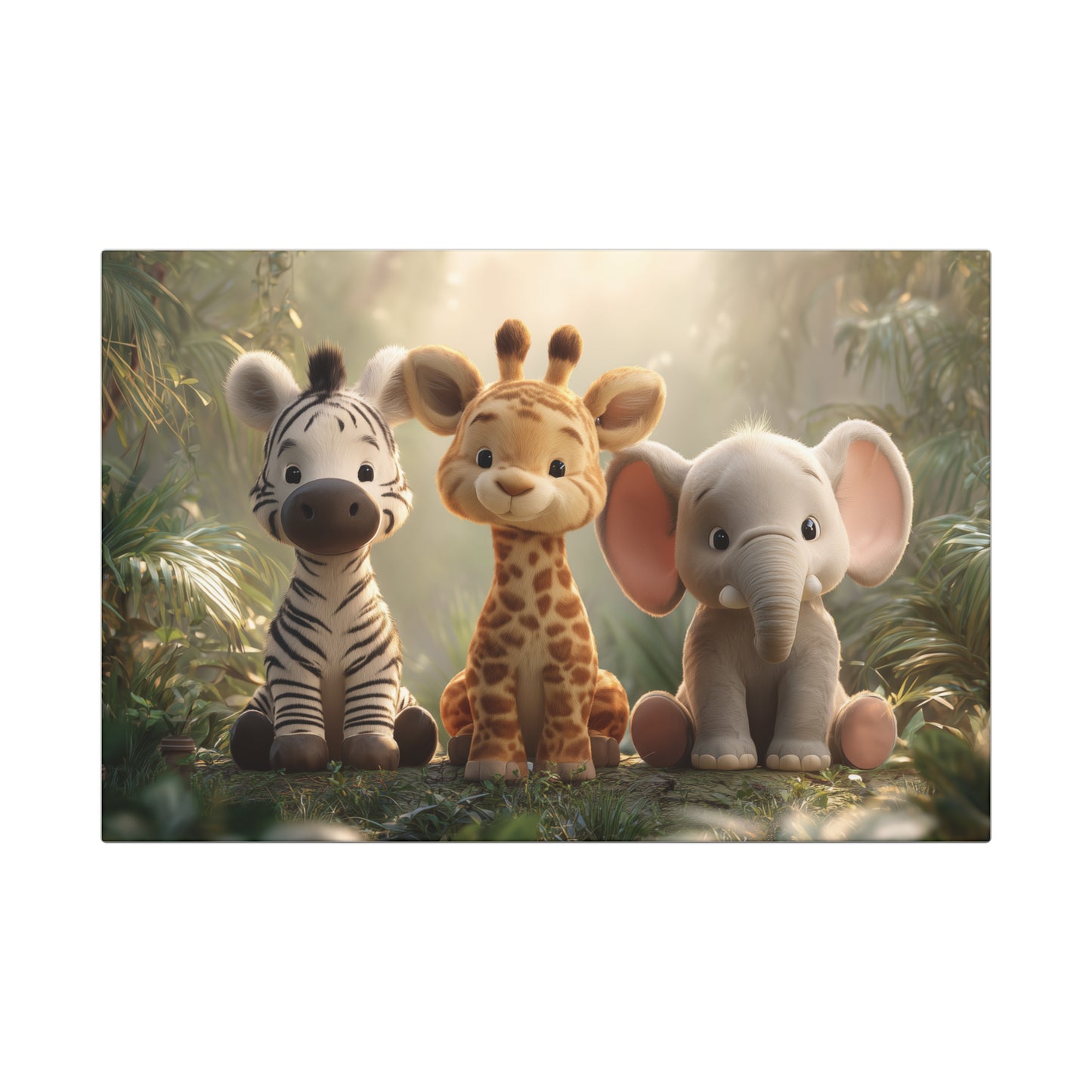 Whimsical Animal Canvas Art Wraps, Safari Nursery Decor, Kids Room Wall Art, Giraffe, Elephant, Zebra Artwork, Baby Shower Gift