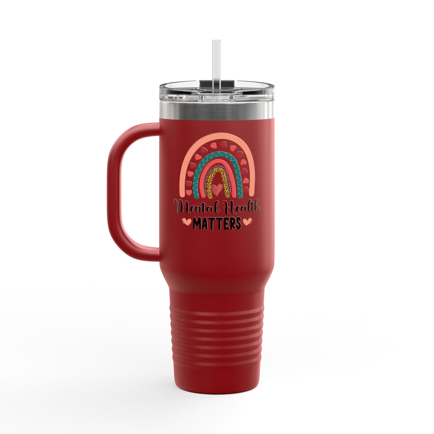 Insulated Travel Mug with Rainbow Design, Mental Health Matters - Reusable Cup for Coffee, Tea, Gifts for Her, Wellness Products