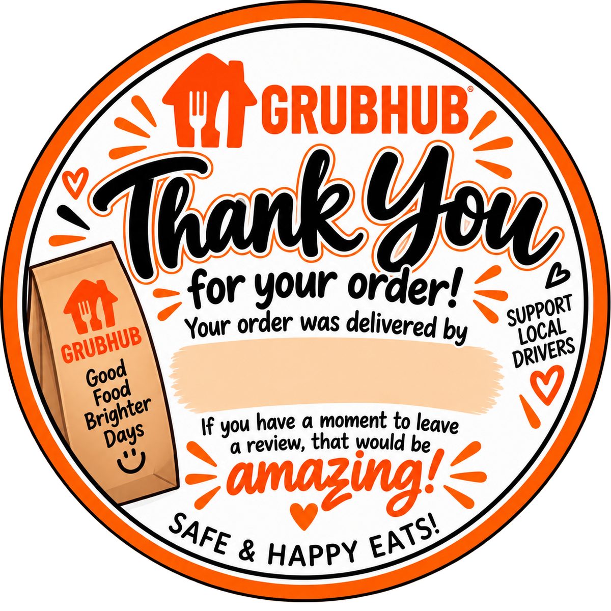 Grubhub thank you stickers