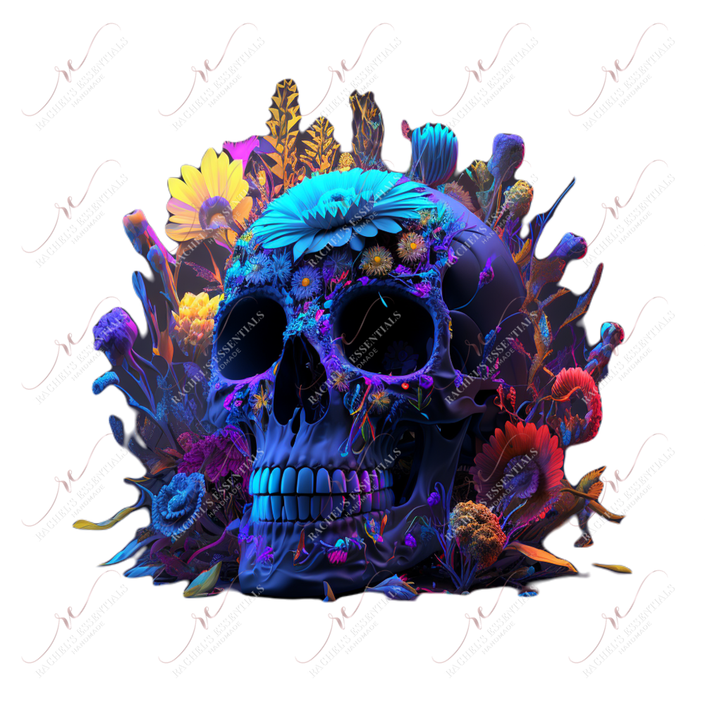 Floral Neon Skull- Clear Cast Decal