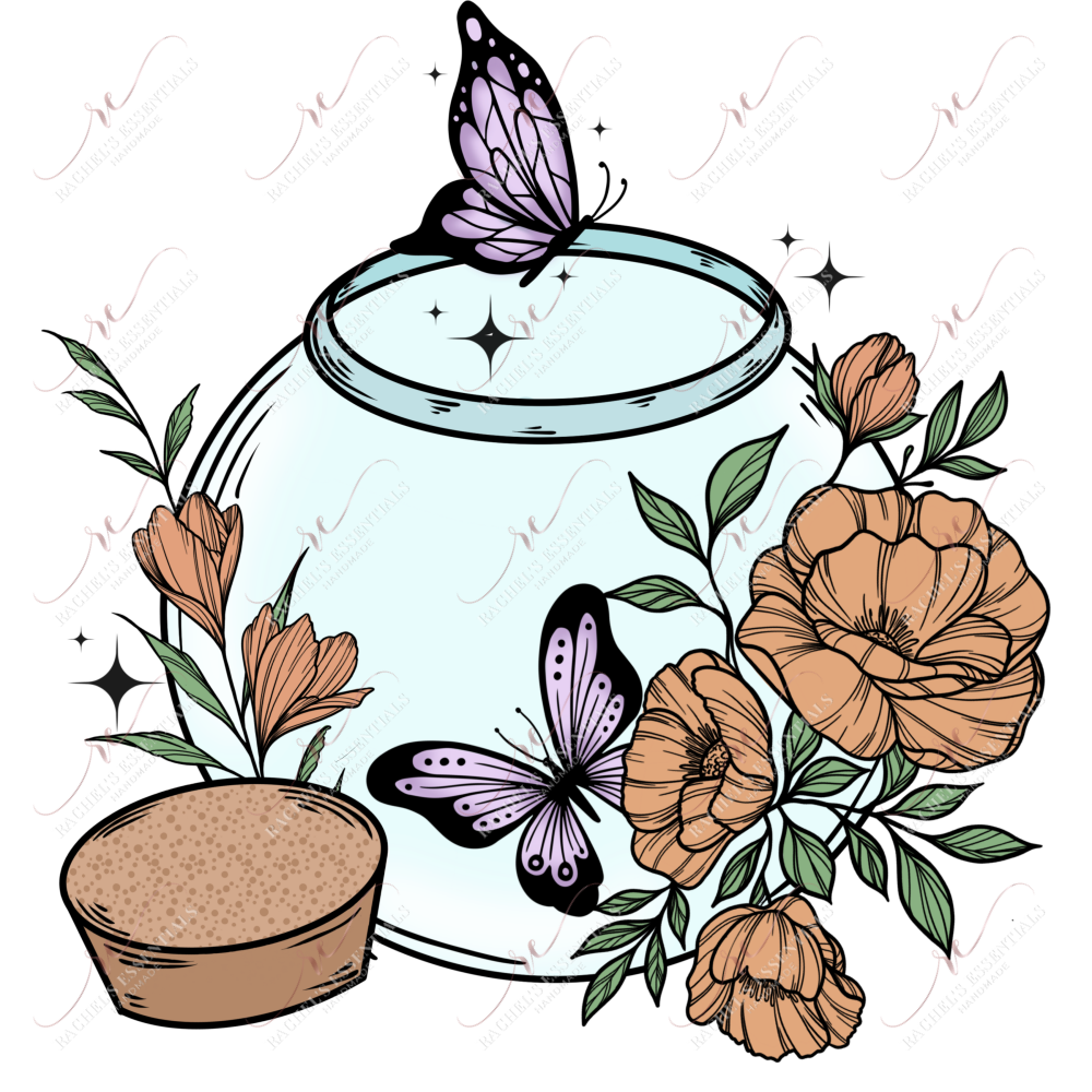 Flower Butterfly Jar Color - Htv Transfer
