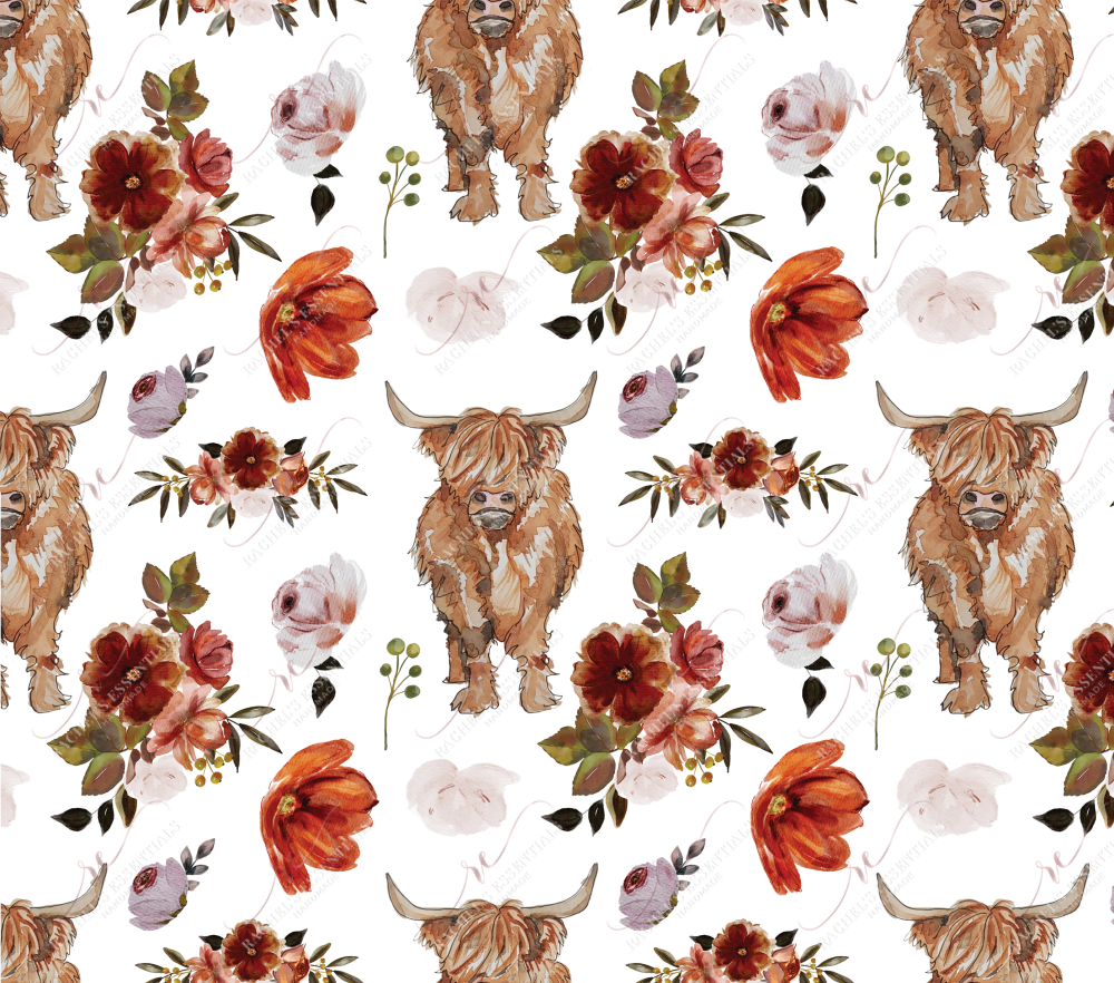Hyland Cow Floral - Ready To Press Sublimation Transfer Print Sublimation