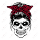 Messy Bun Skull Red Plaid - Ready To Press Sublimation Transfer Print Sublimation