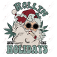 Santa smoking a joint with weed behind him
