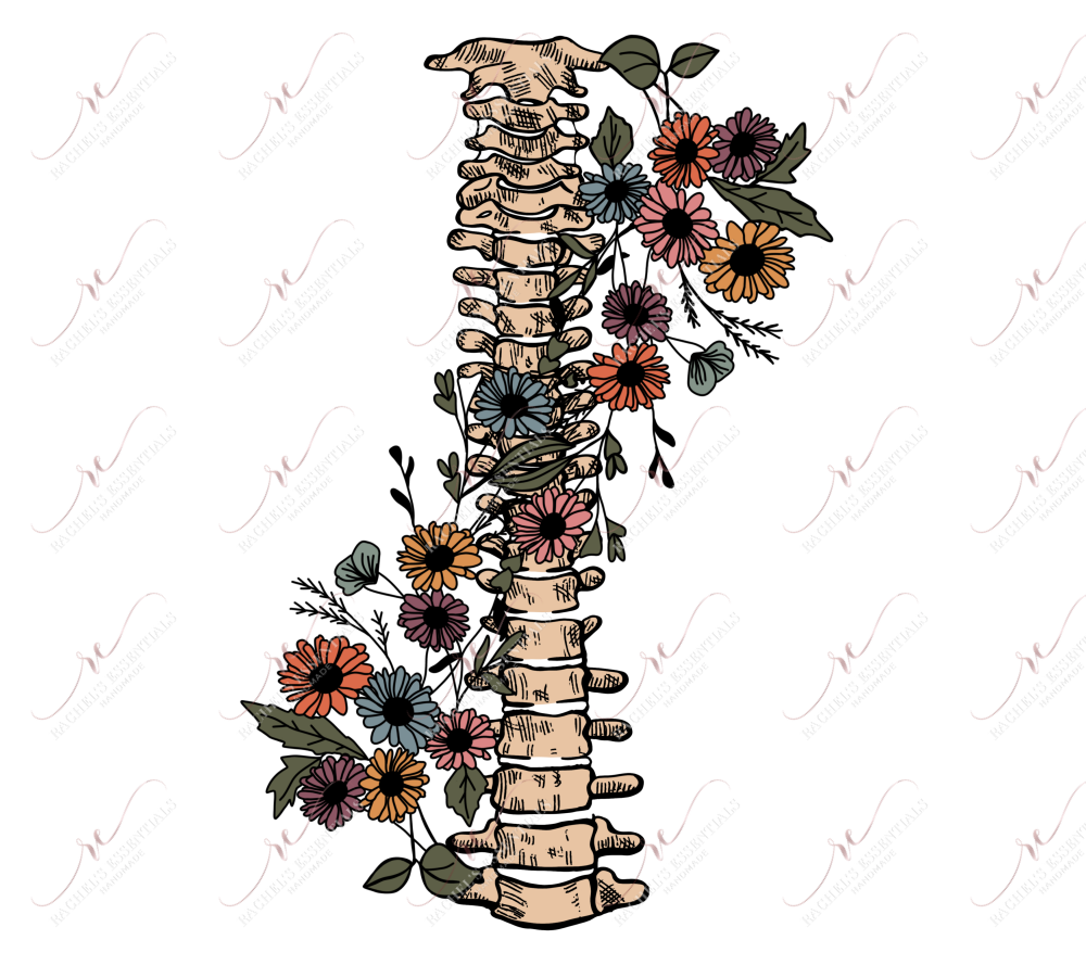 Skeletal Spine With Flowers - Clear Cast Decal