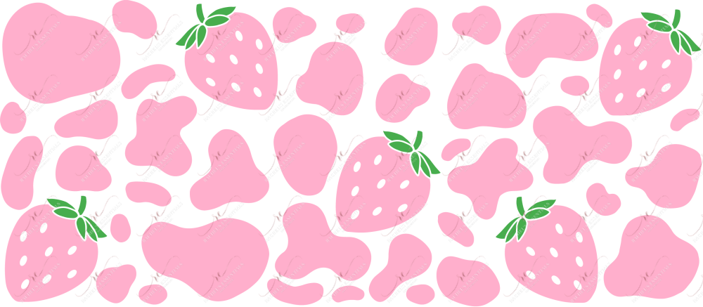 Cow Print With Pink Strawberries - 16Oz Glass Can Wrap Sublimation