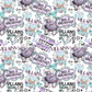 Different villain scenes and wording is scattered throughout the design such as 'I don't mind being the villain in your made up story'. Villains ice cream co., featuring a spiderwebit with a spooly ice cream cone in pink and blue and stars around the design. The Villains bed & breakfast stay at your own risk, is on a purple and light green sign with octopus tentacles holding it. Villains tattoo shop features a hand getting getting tattoos of the different scenes in this design.