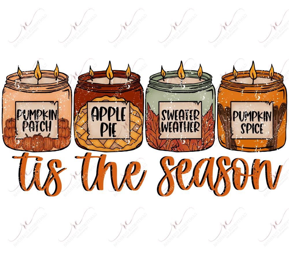 Tis The Season Fall Candles - Ready To Press Sublimation Transfer Print Sublimation