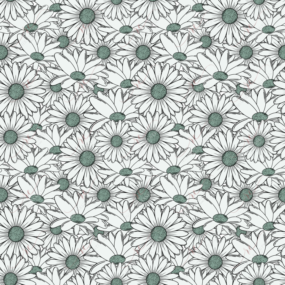 White And Teal Daisies - Ready To Press Sublimation Transfer Print Sublimation