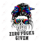 Zero Fucks Given Messy Bun Skull - Ready To Press Sublimation Transfer Print Sublimation